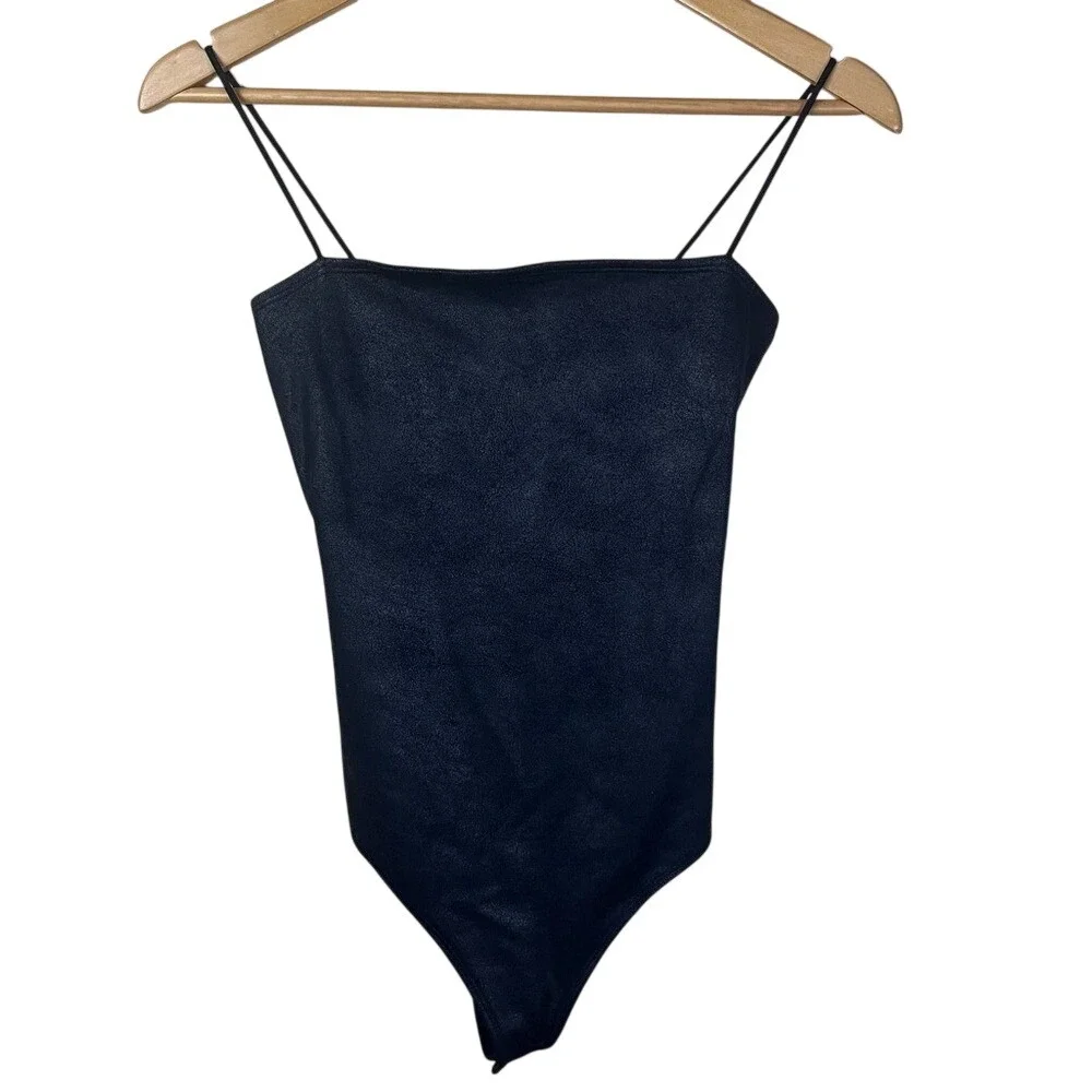 Abercrombie & Fitch Faux Leather Bodysuit Black Size Small Goth Soft AF‎